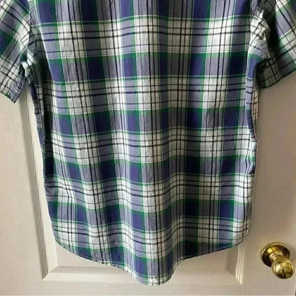 Tommy Hilfiger Mens Short Sleeve Button Down Shirt Cotton Blue Green Plaid Small - Picture 8 of 16